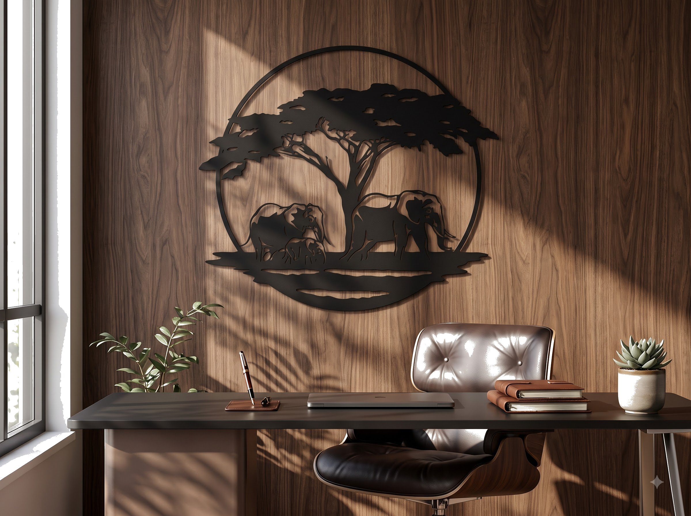 Circular Elephant Family Art